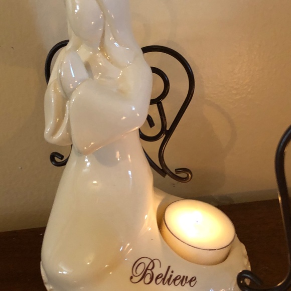 ✨SALE Set of 3 Angel Porcelain tea light Candle Holders Believe Hope Peace NIB - Picture 3 of 12
